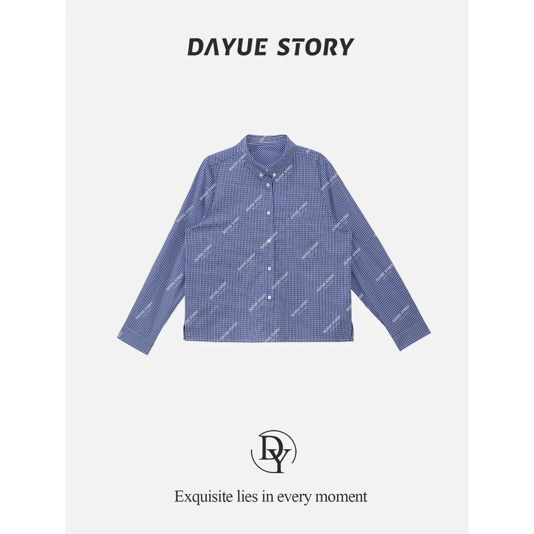 DAYUE【威尔士】会反复穿的一件衬衫~设计款早春韩系百搭蓝格子衬衣