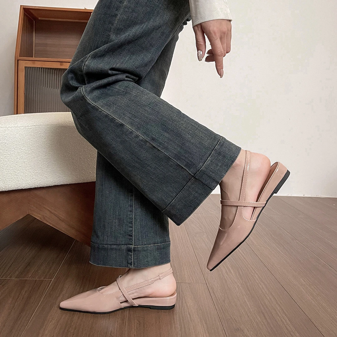 百搭新款百搭法式气质包头后空凉鞋女外穿一字带尖头单鞋女平底