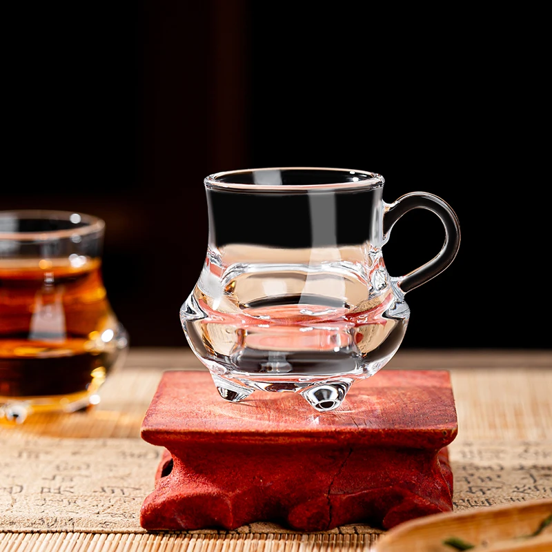 【9,9发四只】三足杯隔热复古玻璃杯玻璃泡茶杯茶壶白酒杯一两杯