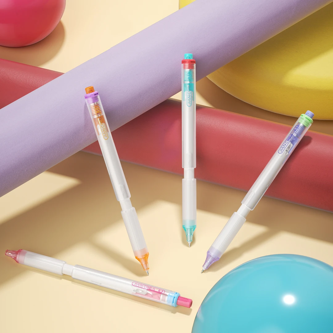 简创0.5mm可提拉按压ST尖头莫兰迪色双驱笔学生考试刷题记笔记