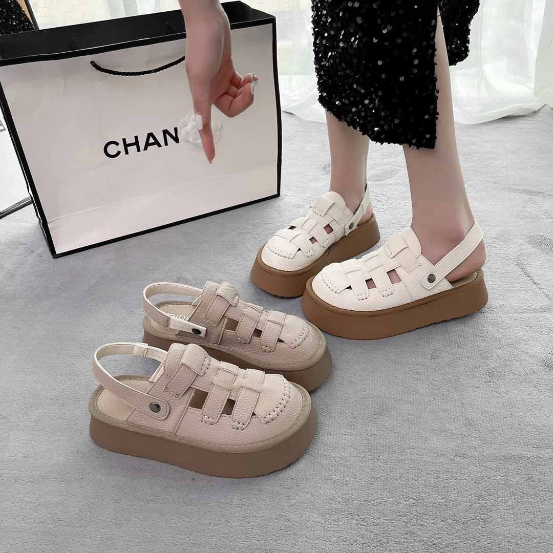 复古极简风网红镂空厚底拖鞋2025夏季新款简约玛丽珍包头拖