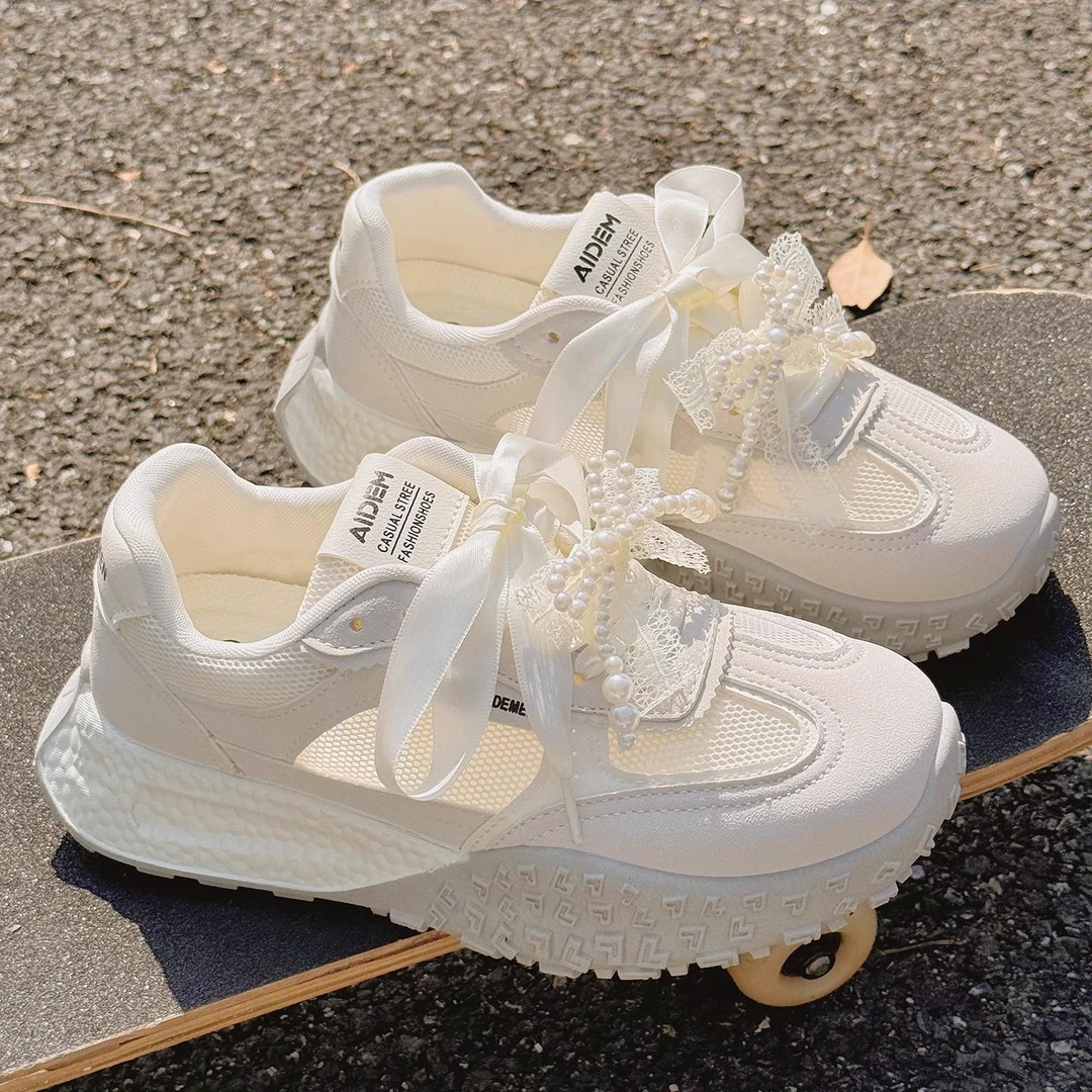 Moleubak厚底小白鞋女夏季透气网面运动鞋女时尚百搭休闲德训鞋潮