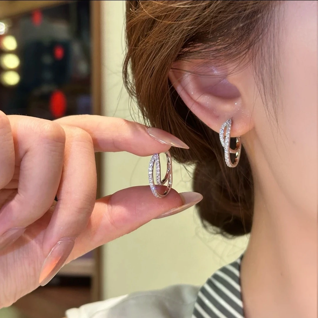 铜合金锆石耳饰 微镶双层简约锆石耳环 12040