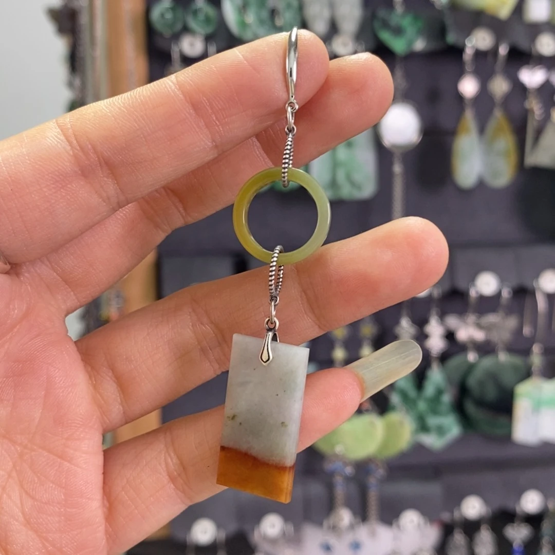 翡翠耳饰银S925镶嵌霞***?X23