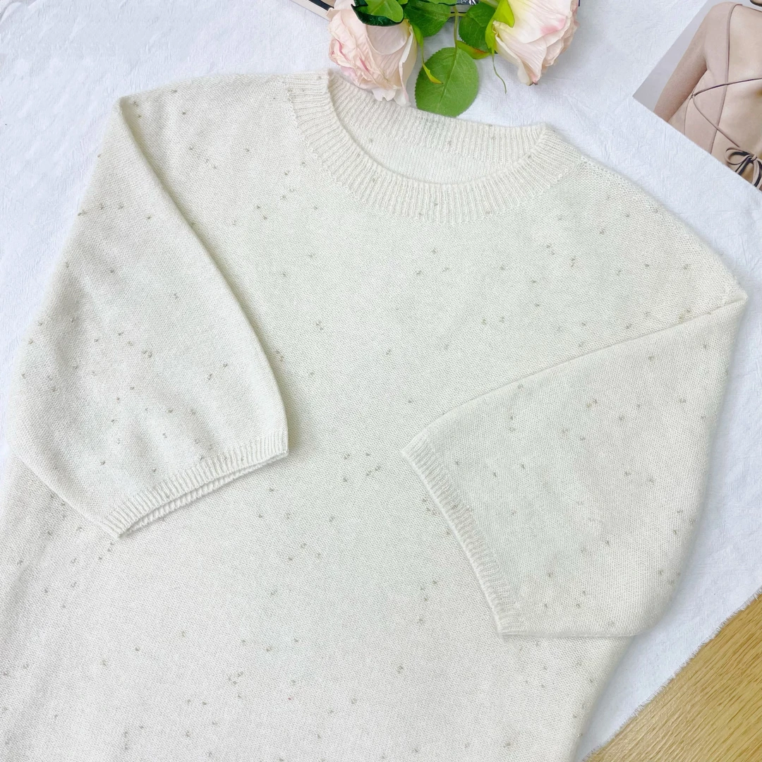 100绵羊毛无缝金豆纱圆领针织衫女士亲肤短袖上衣M164