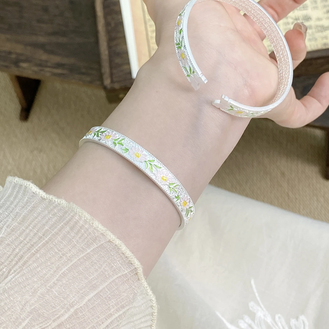 足银手镯 【一路生花】开口银手镯 足银999.9 约27克 温柔风