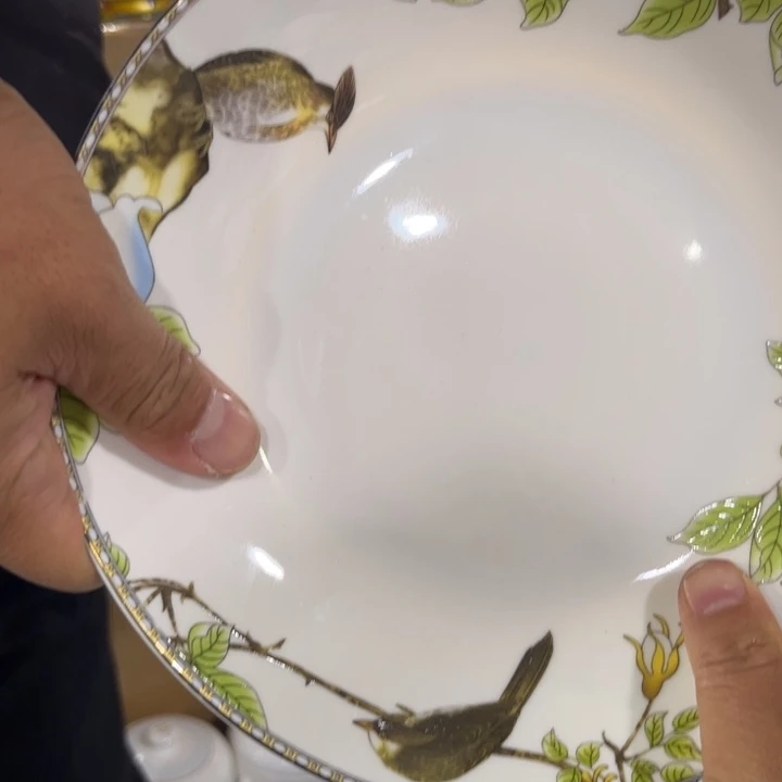 瓷片琴瑟和鸣八寸深盘四个微瑕