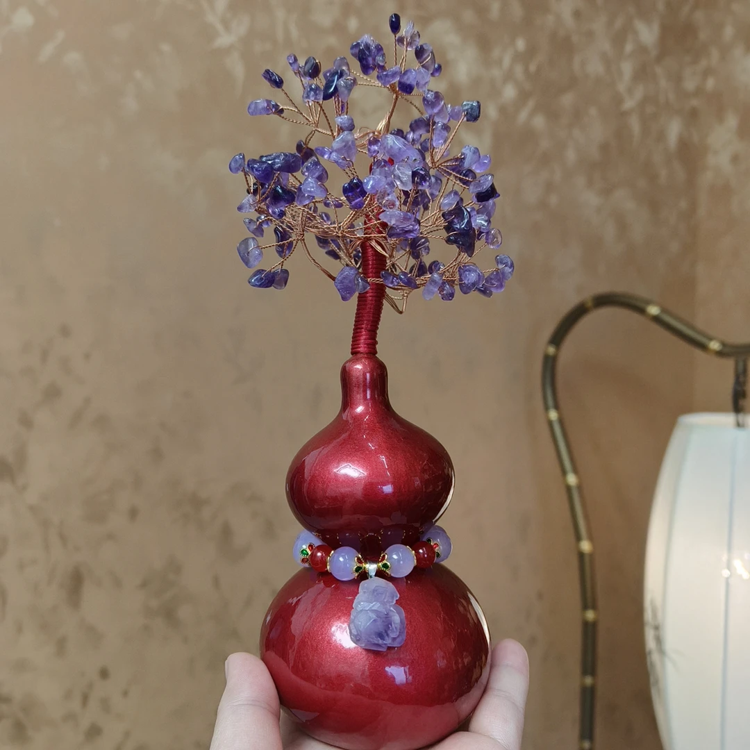 丹茗直发—紫气东来红色葫芦家局摆件