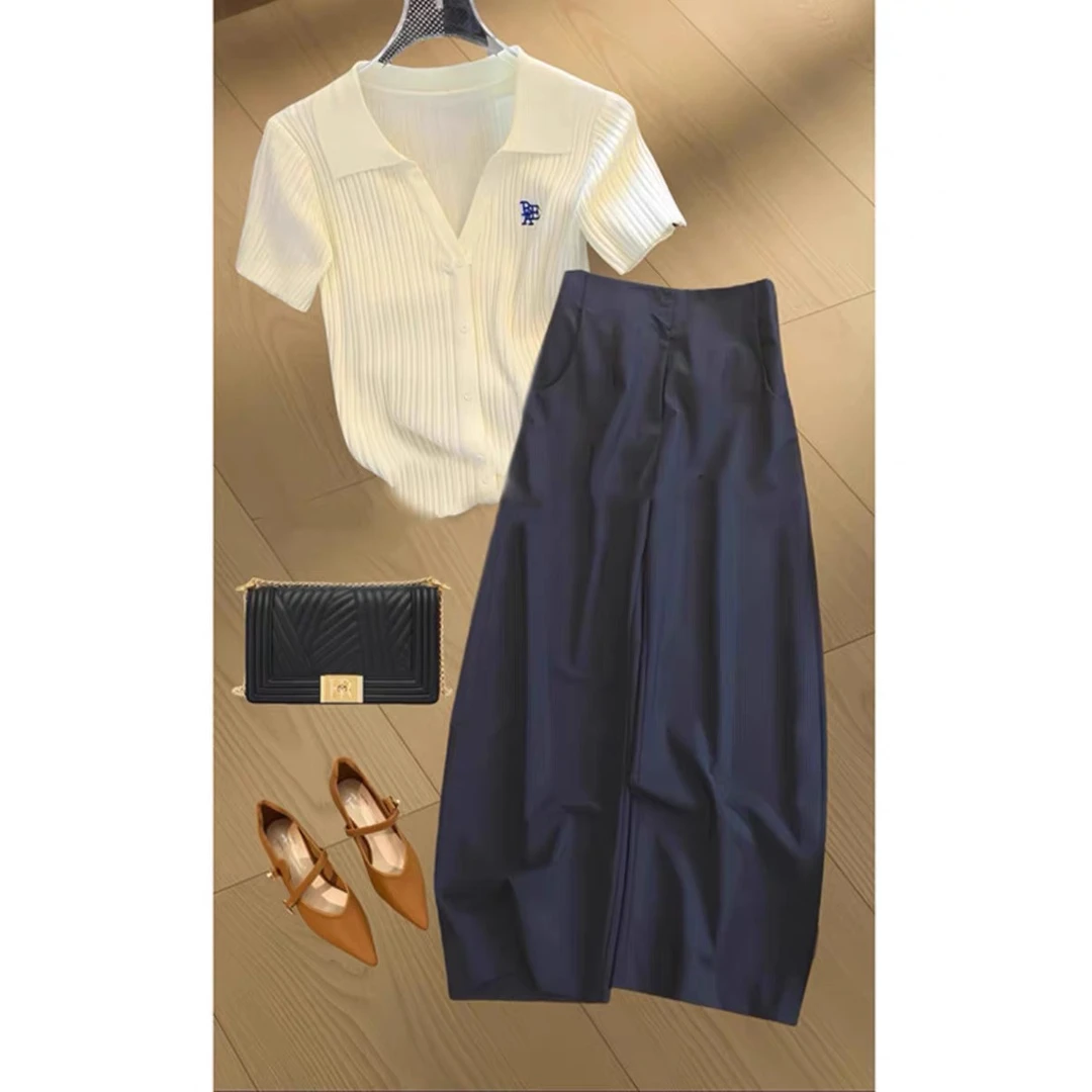 2025夏季新款减龄穿搭一整套高级感白色冰丝T恤衫裤子两件套装女