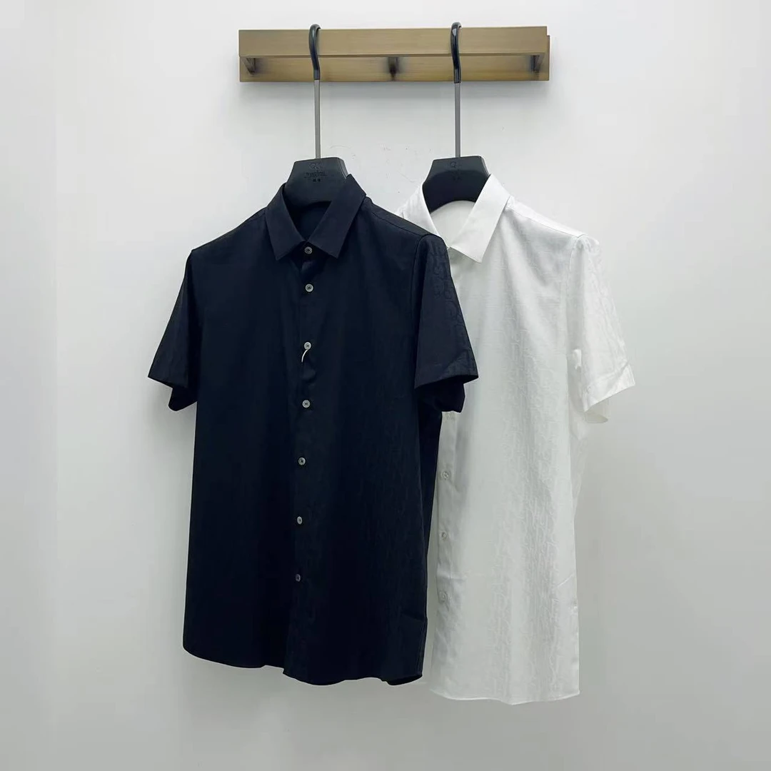 CD男士春夏新款老花满印缎面暗纹商务休闲时尚百搭短袖衬衫