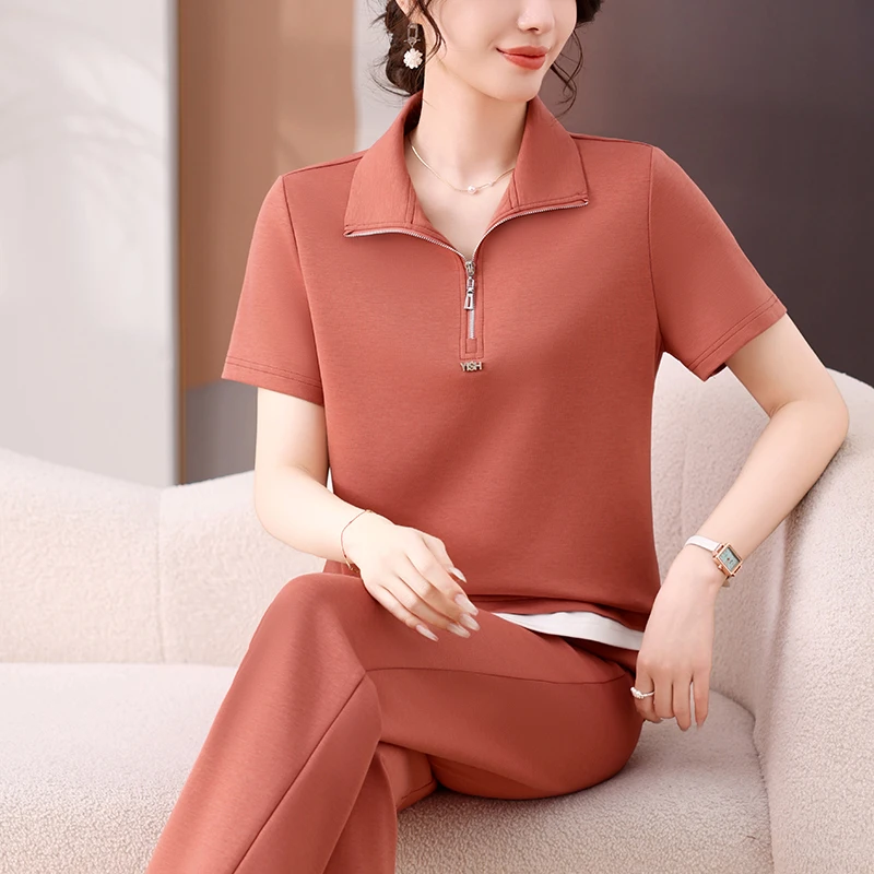 减龄妈妈夏装短袖套装中老年女装洋气时尚休闲运动服薄款两件套装