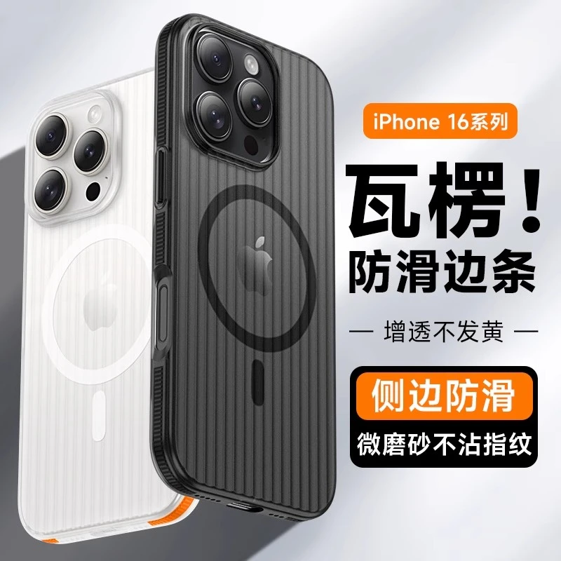猿卫瓦楞条纹磁吸手机壳适用苹果安卓多款机型防滑防摔超薄保护套