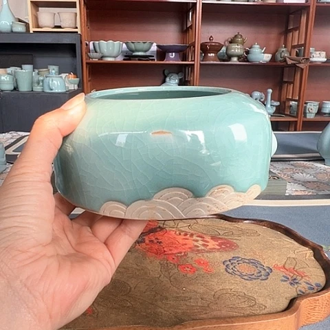 汝瓷手工雕刻洗福利瑕