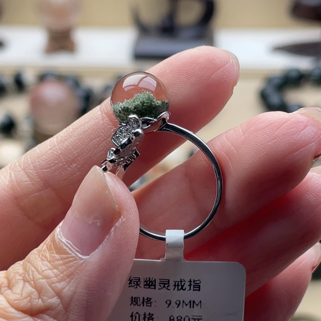C****银S925镶嵌水晶戒指绿幽灵戒指