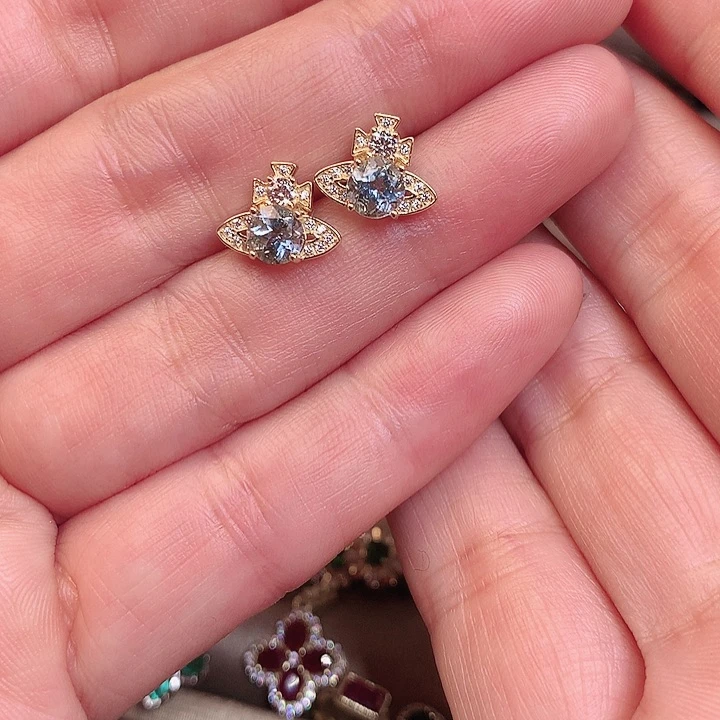 海蓝宝石耳钉银S925镶嵌