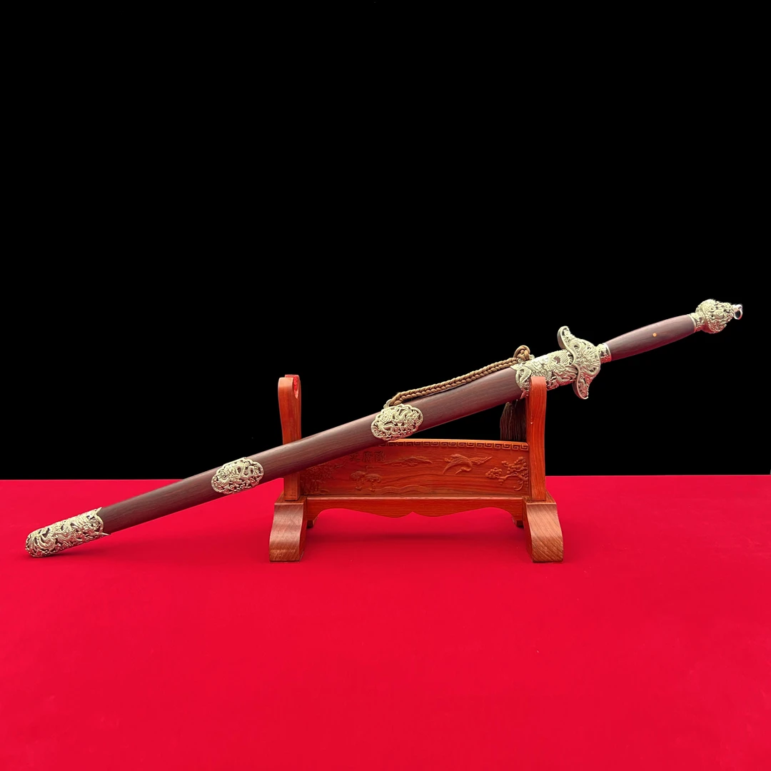 龙泉沈广隆-祥龙剑 乾坤刃 白铜 血檀木 花纹钢 手工 宝剑 未开刃