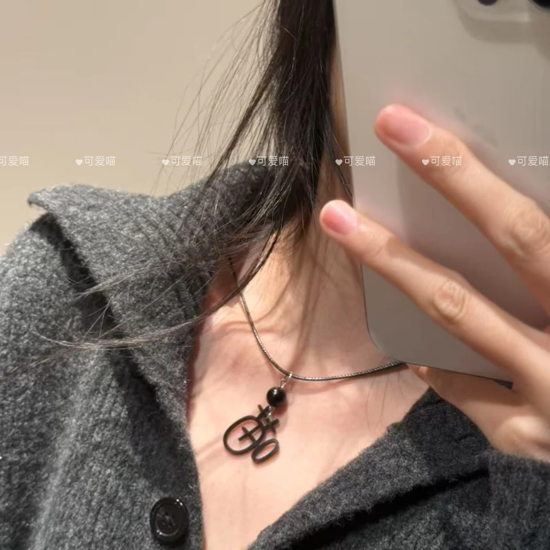 非金属皮质项链 朋克亚文化文字喵小猫项链暗黑日系锁骨链y2k软妹