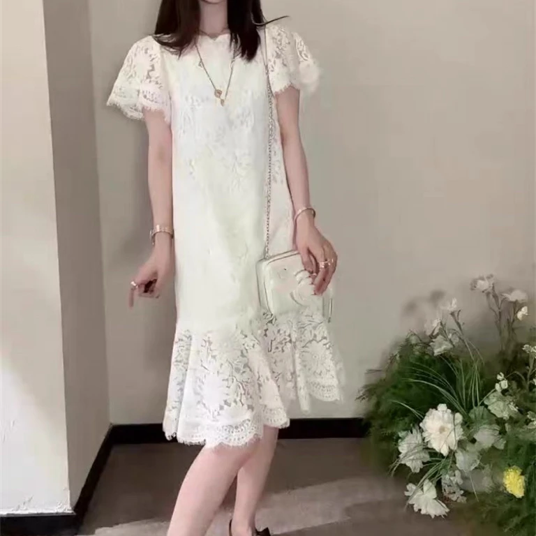 【BAI】法式气质蕾丝连衣裙女夏新款显瘦裙子65289