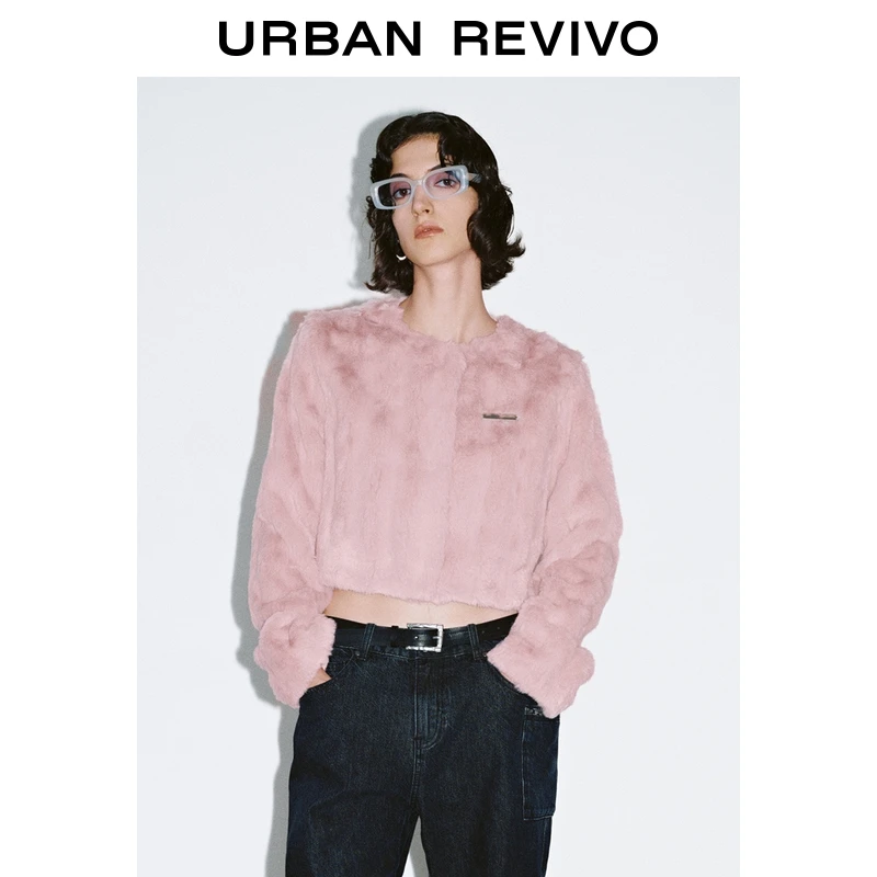 UR2026春季新款女装潮流装饰标毛绒短款皮草UYV150038+