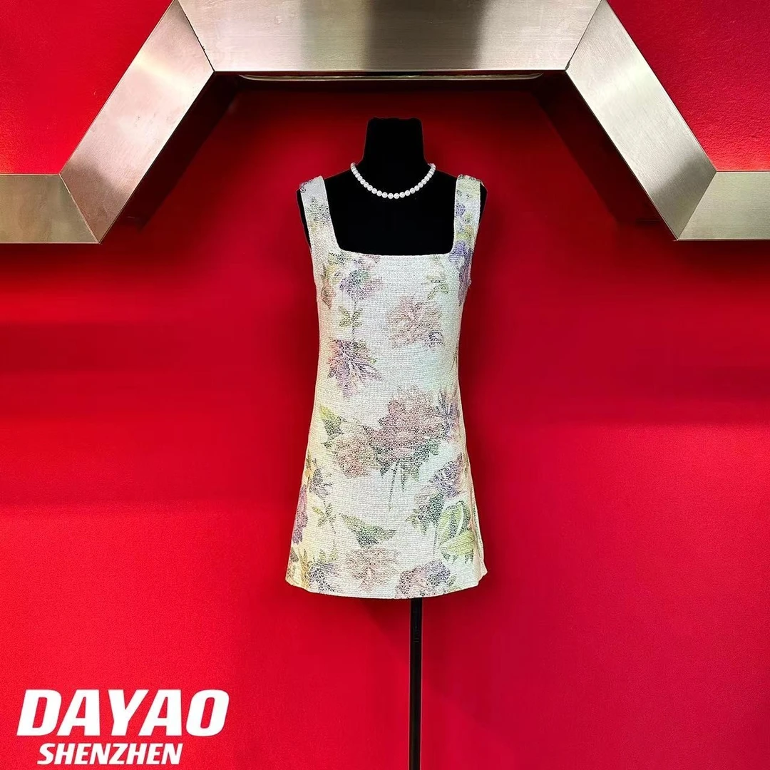 「DAYAO」24名媛气质显瘦印花方领高档连衣裙轻奢女装WY186