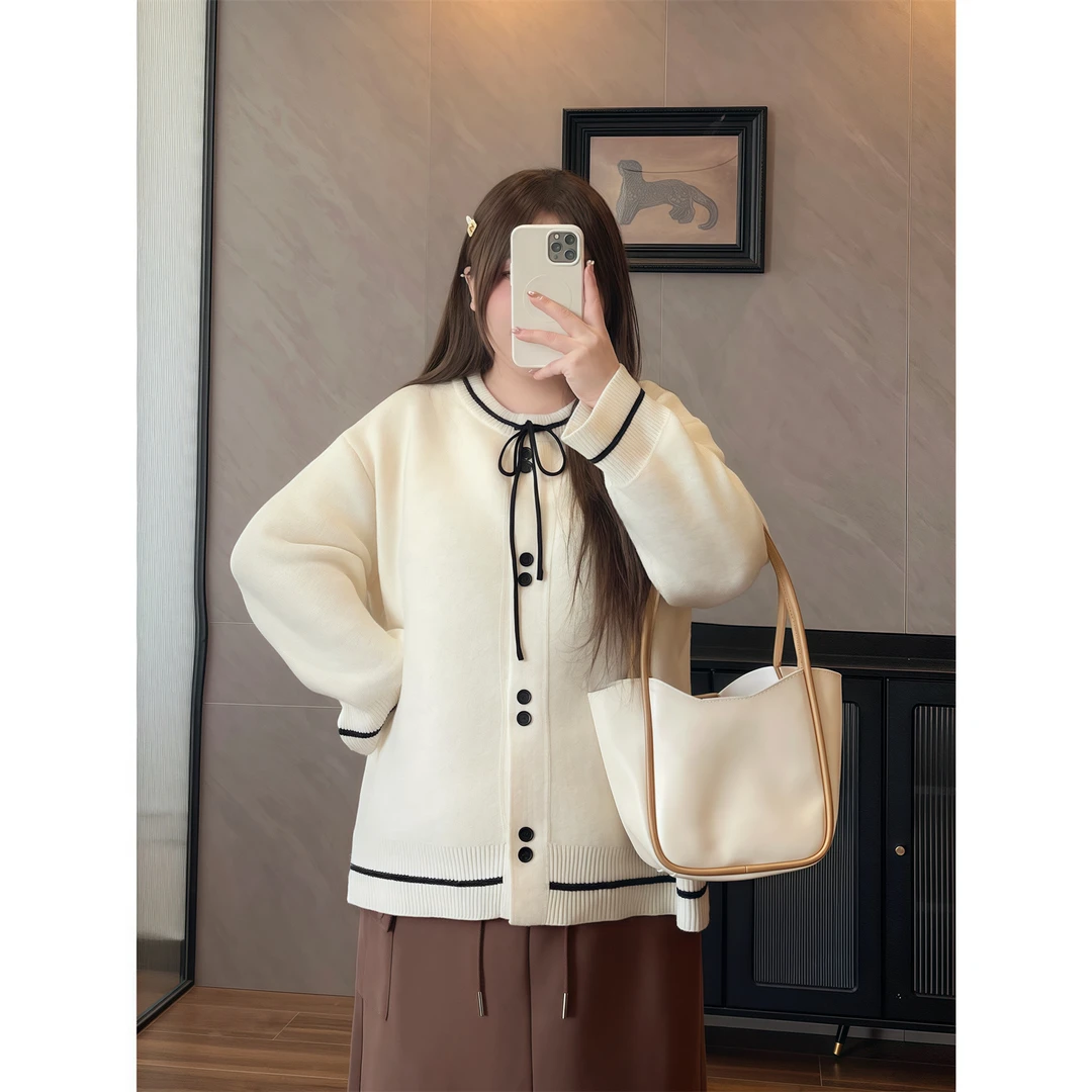 小小爱意 / 温柔淑女长袖针织开衫11904花契200斤胖mm春季简约