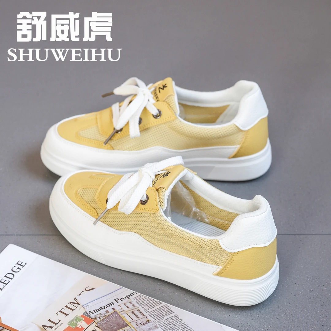 2025夏季新款百搭透气网面平底小黄鞋通勤出游休闲女鞋韩版学生鞋