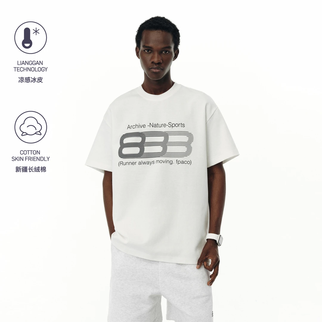 FPA冰皮凉感长绒棉图案短袖 国潮牌潮流宽松运动圆领休闲情侣半袖