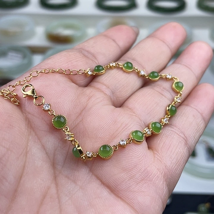 和田玉（碧玉）银S925镶嵌手链