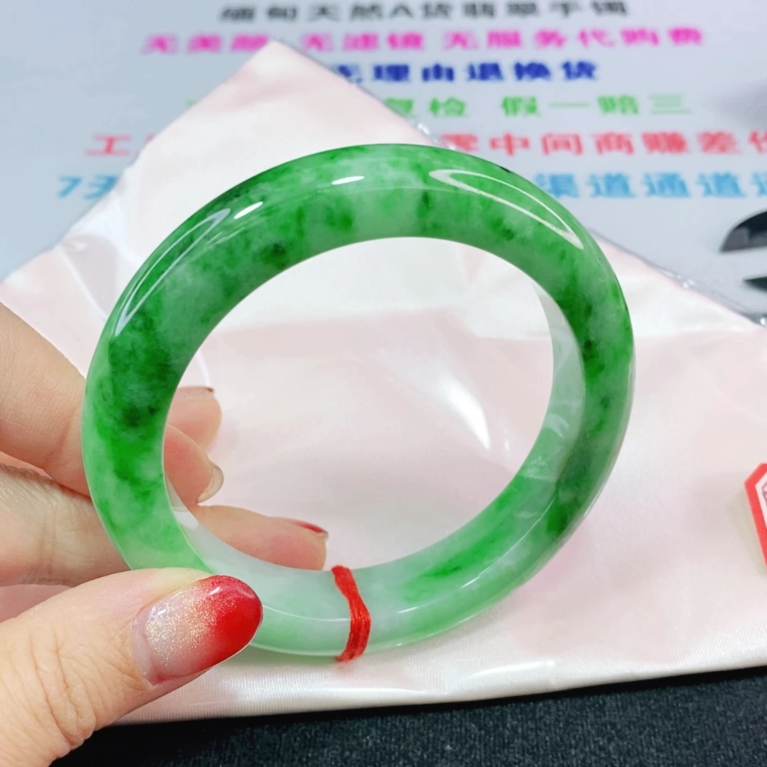 未镶嵌手镯翡翠60.5辣绿花新货强推