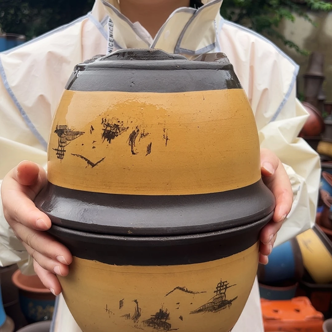 宜兴紫砂花盆花盆黄色25-25