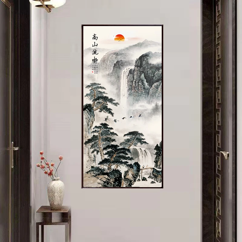 【高山流水】竖幅清仓处理 默认微瑕 中式微喷复刻装饰画实木框