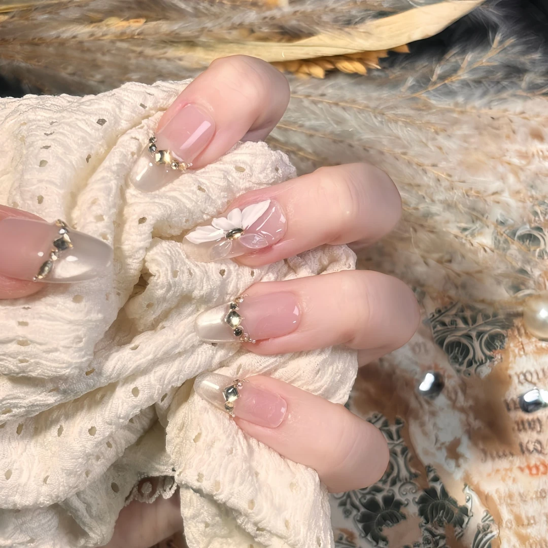 【蝶语】-梦幻浪漫 法式猫眼钻闪 纯手工穿戴甲 10片装