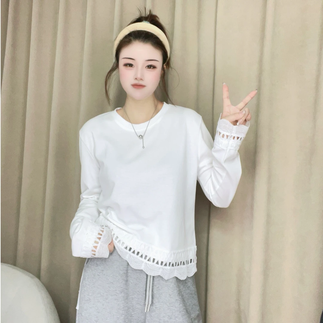 新款爆款t恤长袖白色打底衫女装感百搭时尚打底衫女内搭