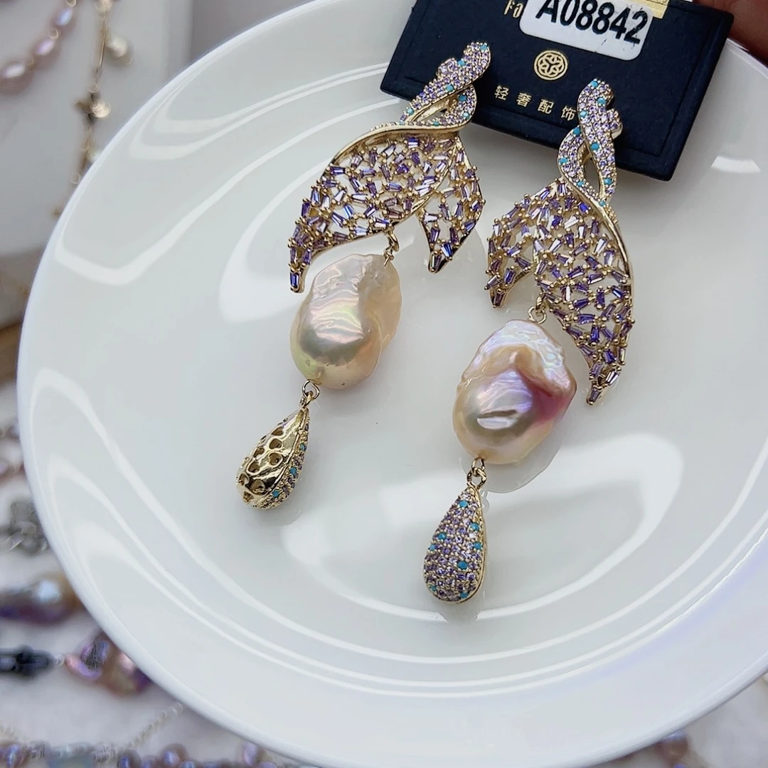 银S925镶嵌淡水珍珠耳饰