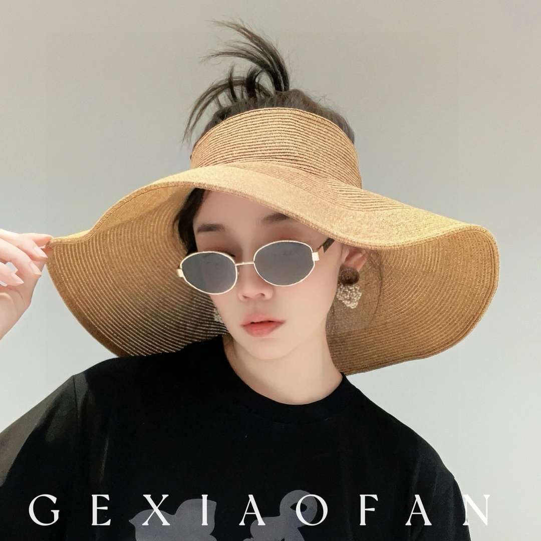 大帽檐夏季空顶太阳帽遮阳帽帽子草帽夏季百搭防晒帽沙滩海边