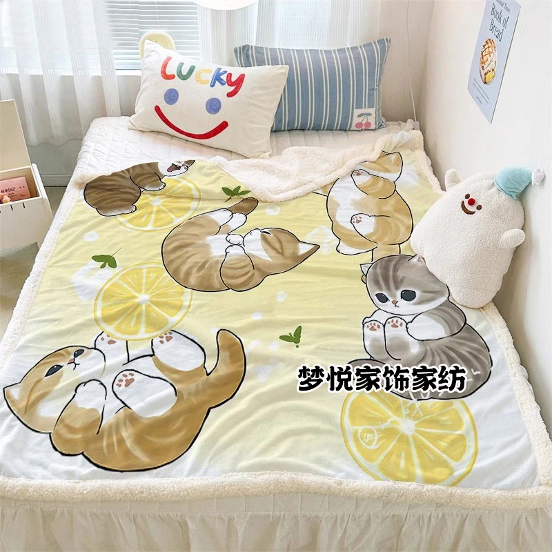 mofusand毛毯卡通幼儿园午睡鲨鱼猫加绒毯子猫福珊迪沙发单人盖毯