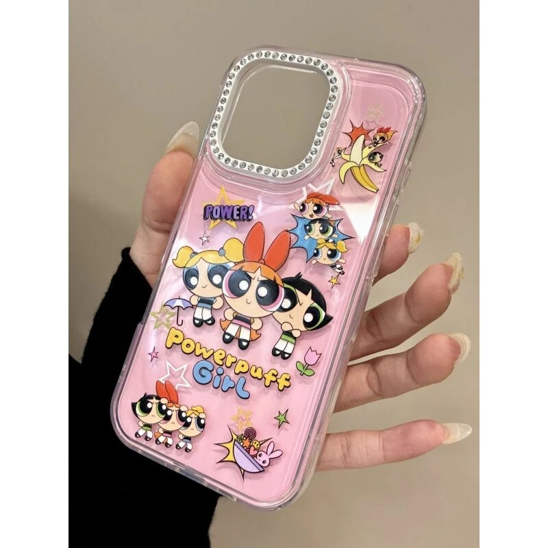 创意镶钻镜头粉底飞天小女警适用iphone16promax苹果15pro手机壳