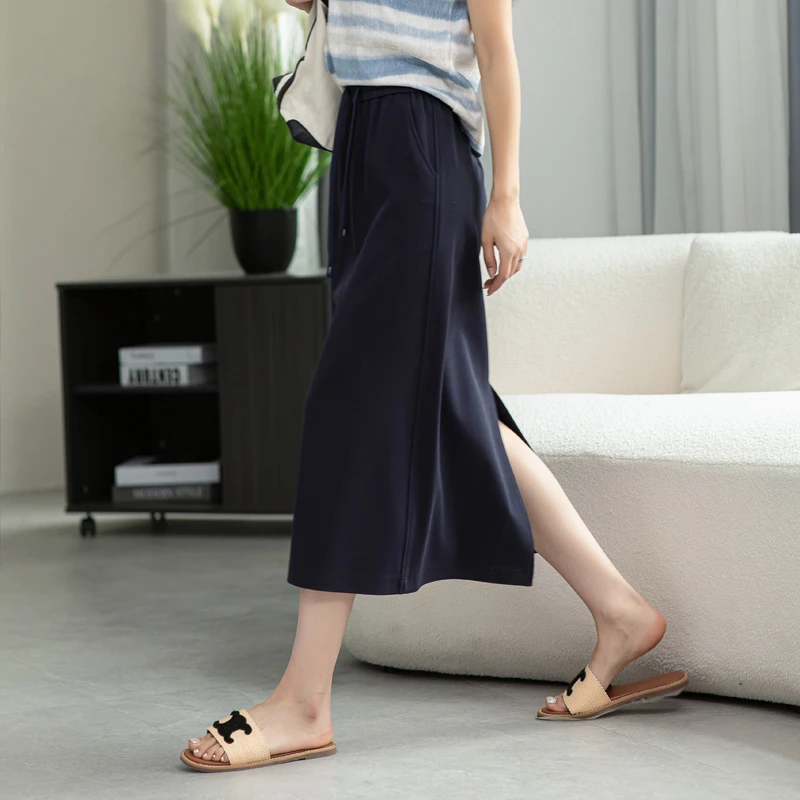 休闲针织半身裙女夏薄款2025新款半裙垂感高腰中长款显瘦裙子卫裙