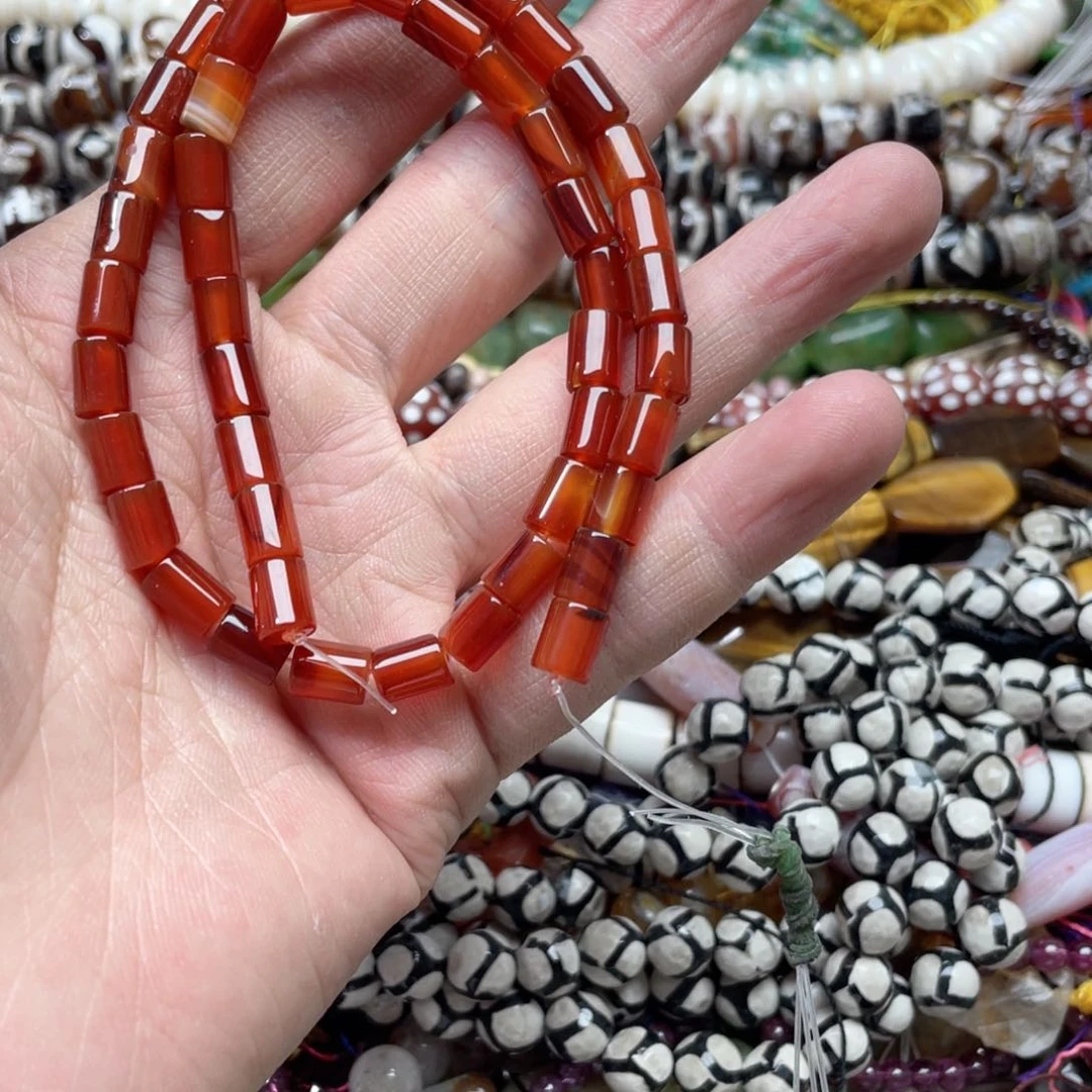 玛瑙/玉髓合金珠宝半成品一条6x8mm红玛瑙