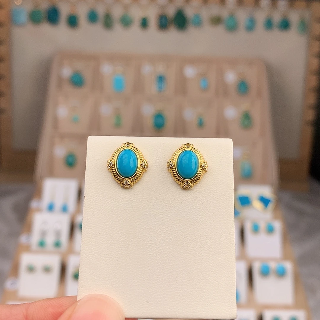 绿松石银S925镶嵌耳饰