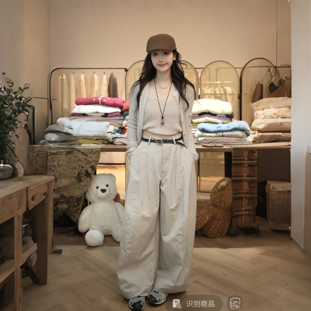 【闵笑一】私服 25早秋新款设计百搭波点休闲裤显瘦阔腿裤潮牌女装