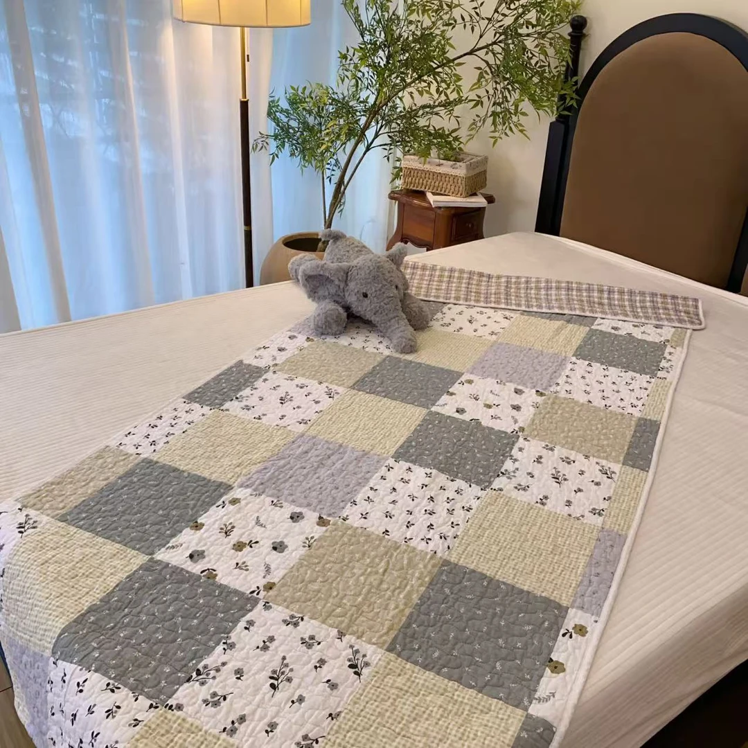 【雅趣】福利 90x200多彩格纹 双面全棉棉花床盖学生床盖 沙发垫