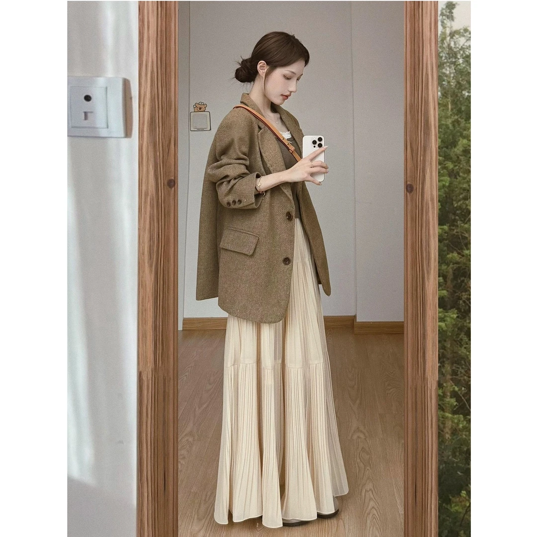 秋季复古西装外套女2025新款女款秋慵懒风半身裙穿搭一整套春秋款