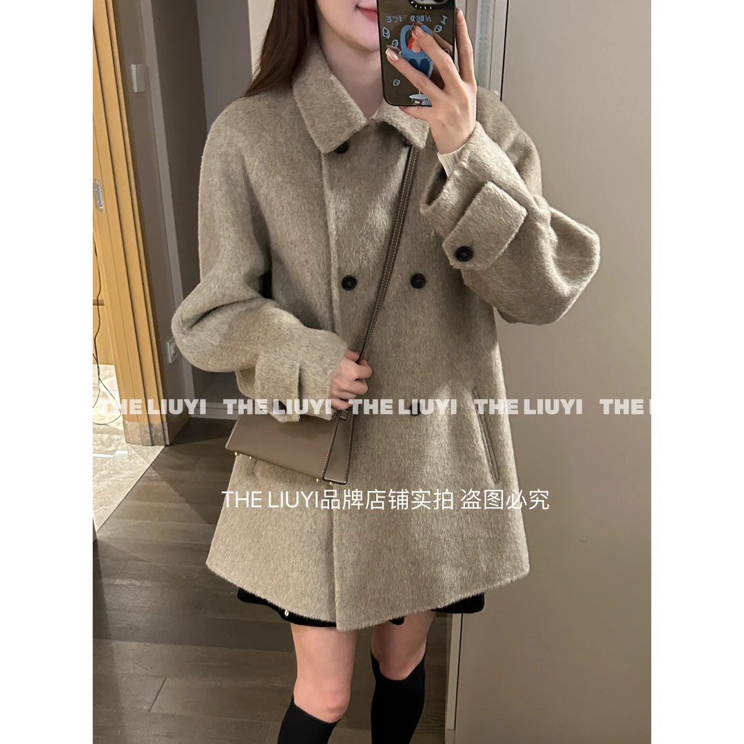 【LIUYI】韩国大衣～100全羊毛翻领双面呢大衣外套59195