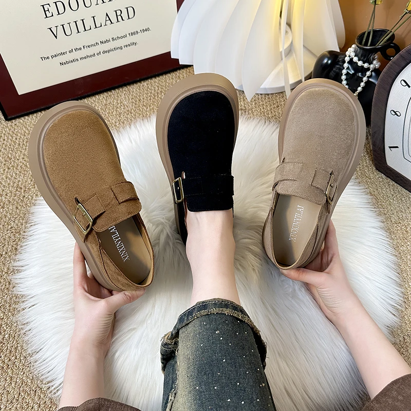 厚底增高勃肯鞋女鞋子2025新款春秋季小个子乐福鞋圆头时尚单鞋女