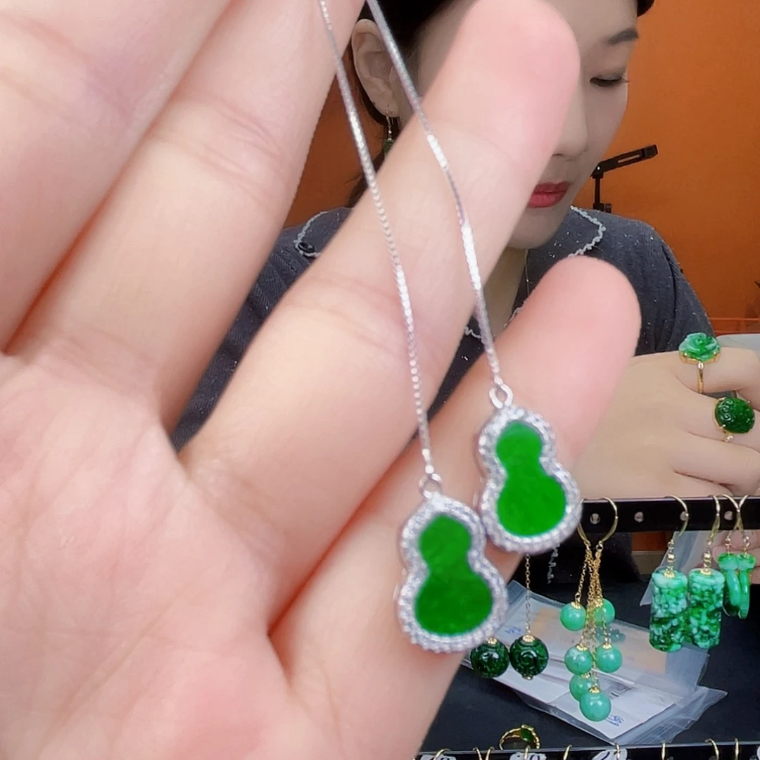 翡翠银S925镶嵌耳饰