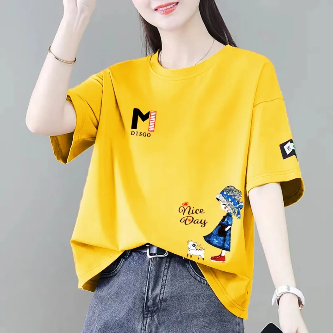 春夏季新款潮牌印花女款百搭韩版显瘦休闲圆领女士T恤时尚半袖Z