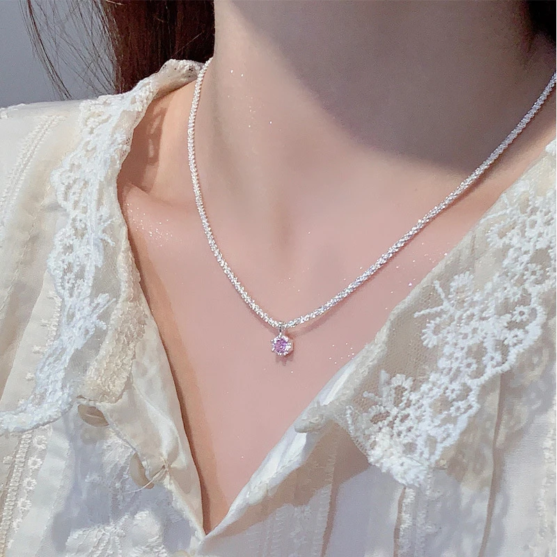 坠链均925银 坠链均925银 粉钻满天星银项链2023新款波光粼粼颈链