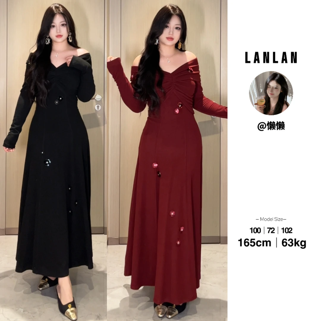 Lanlan-【日记掉落】长袖气质收腰显瘦连衣裙高级感法式长裙