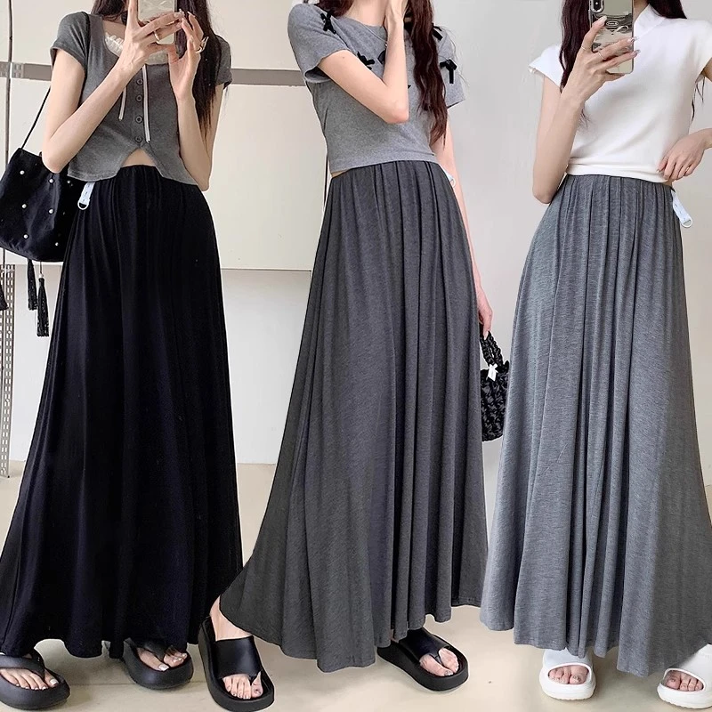 莫代尔半身裙仙女夏季垂坠感高腰气质伞裙高个子长款到脚踝拖地裙